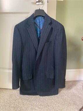Men's Navy Pinstripe Blazer with Contrasting Paisley Lining